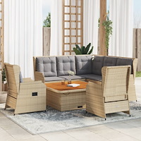 vidaXL Loungegrupp för trädgården med dynor 6 delar konstrotting beige