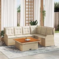 vidaXL Loungegrupp för trädgården med dynor 5 delar konstrotting beige