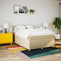 vidaXL Ramsäng med madrass gräddvit 160x200 cm tyg