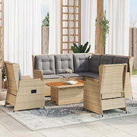 vidaXL Loungegrupp för trädgården med dynor 6 delar konstrotting beige