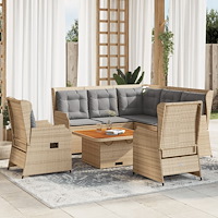 vidaXL Loungegrupp för trädgården med dynor 5 delar konstrotting beige