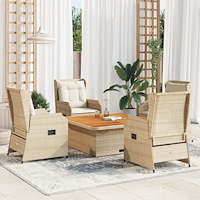 vidaXL Loungegrupp för trädgården med dynor 5 delar konstrotting beige