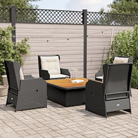 vidaXL Loungegrupp med dynor 5 delar konstrotting svart