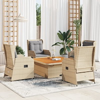 vidaXL Loungegrupp för trädgården med dynor 5 delar konstrotting beige