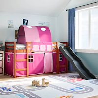 vidaXL Loftsäng med tunnel rosa 80x200 cm massiv furu