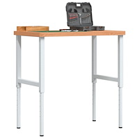 vidaXL Arbetsbänk 100x60x(73-99,5) cm massivt bokträ rektangulär