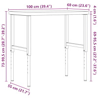 vidaXL Arbetsbänk 100x60x(73-99,5) cm massivt bokträ rektangulär