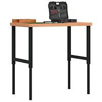 vidaXL Arbetsbänk 100x60x(73-99,5) cm massivt bokträ rektangulär