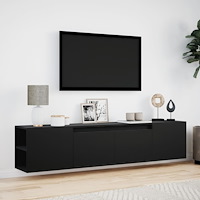 vidaXL Väggmonterad tv-bänk LEDs svart 180x31x39,5 cm