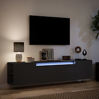 vidaXL Väggmonterad tv-bänk LEDs svart 180x31x39,5 cm