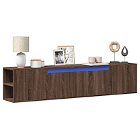vidaXL Väggmonterad tv-bänk LEDs brun ek 180x31x39,5 cm