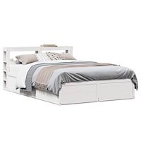 vidaXL Sängram med huvudgavel vit 120x200 cm massiv furu
