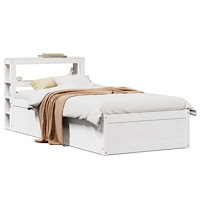 vidaXL Sängram med huvudgavel vit 75x190 cm massivt furu