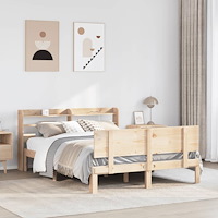 vidaXL Sängram med huvudgavel 135x190 cm massiv furu