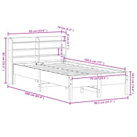 vidaXL Sängram utan madrass 75x190 cm massiv furu