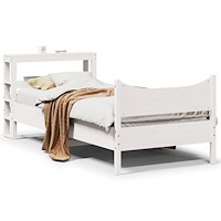 vidaXL Sängram med huvudgavel vit 90x200 cm massiv furu