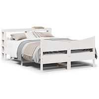 vidaXL Sängram med huvudgavel vit 120x200 cm massiv furu