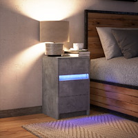 vidaXL Sängbord med LED-lampor betonggrå konstruerat trä