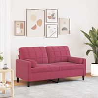 vidaXL 2-sitssoffa med prydnadskuddar vinröd 140 cm sammet