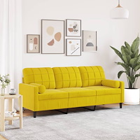 vidaXL 3-sitssoffa med prydnadskuddar gul 180 cm sammet
