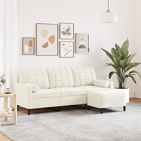 vidaXL 3-sitssoffa med fotpall gräddvit 180 cm sammet