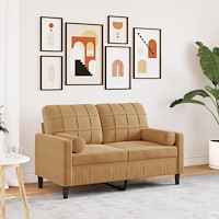 vidaXL 2-sitssoffa med prydnadskuddar brun 120 cm sammet