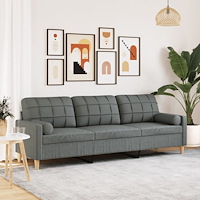 vidaXL 3-sitssoffa med prydnadskuddar mörkgrå 210 cm tyg