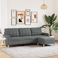vidaXL 3-sitssoffa med fotpall mörkgrå 210 cm tyg