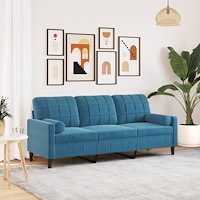 vidaXL 3-sitssoffa med prydnadskuddar blå 180 cm sammet
