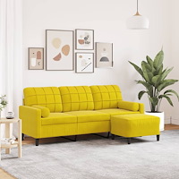 vidaXL 3-sitssoffa med fotpall gul 180 cm sammet