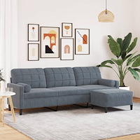 vidaXL 3-sitssoffa med fotpall Mörkgrå 210 cm sammet