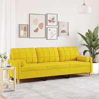 vidaXL 3-sitssoffa med prydnadskuddar ljusgul 210 cm tyg