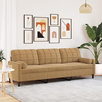 vidaXL 3-sitssoffa med prydnadskuddar brun 210 cm sammet