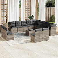 vidaXL Trädgårdssoffset med dynor 14 delar ljusgrå konstrotting