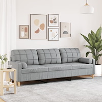 vidaXL 3-sitssoffa med prydnadskuddar ljusgrå 210 cm tyg