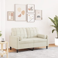 vidaXL 2-sitssoffa med prydnadskuddar gräddvit 120 cm sammet