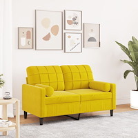 vidaXL 2-sitssoffa med prydnadskuddar gul 120 cm sammet