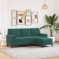vidaXL 3-sitssoffa med fotpall mörkgrön 180 cm sammet