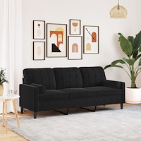 vidaXL 3-sitssoffa med prydnadskuddar svart 180 cm sammet