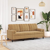 vidaXL 3-sitssoffa med prydnadskuddar brun 180 cm sammet