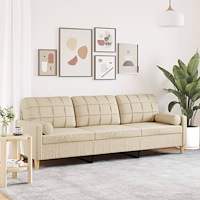 vidaXL 3-sitssoffa med prydnadskuddar gräddvit 210 cm tyg