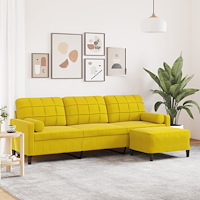 vidaXL 3-sitssoffa med fotpall gul 210 cm sammet