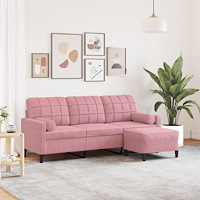 vidaXL 3-sitssoffa med fotpall rosa 180 cm sammet