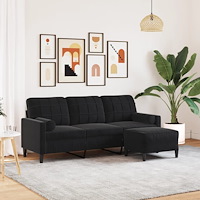 vidaXL 3-sitssoffa med fotpall svart 180 cm sammet