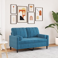 vidaXL 2-sitssoffa med prydnadskuddar blå 120 cm sammet