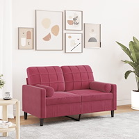 vidaXL 2-sitssoffa med prydnadskuddar vinröd 120 cm sammet