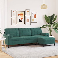 vidaXL 3-sitssoffa med fotpall mörkgrön 210 cm sammet