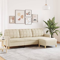 vidaXL 3-sitssoffa med fotpall gräddvit 210 cm tyg