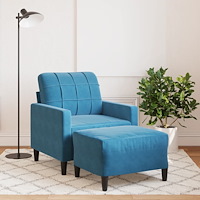 vidaXL Fåtölj med fotpall blå 60 cm sammet