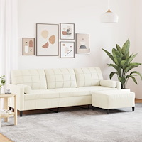 vidaXL 3-sitssoffa med fotpall gräddvit 210 cm sammet
